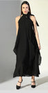 Ladies Chic Dress With Halter Neck Asymmetrical Flowing Hem
